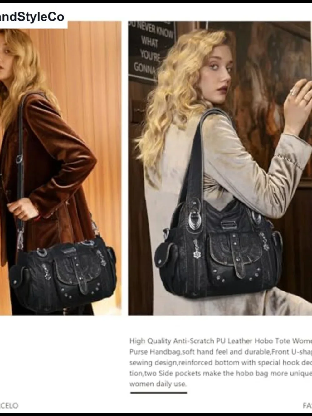 Hobo Bag for Women PU Leather Crossbody Shoulder Handbag